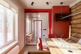 Стальная линия в проекте "Кухня с верстаком и красная лестница" (Дачный ответ)